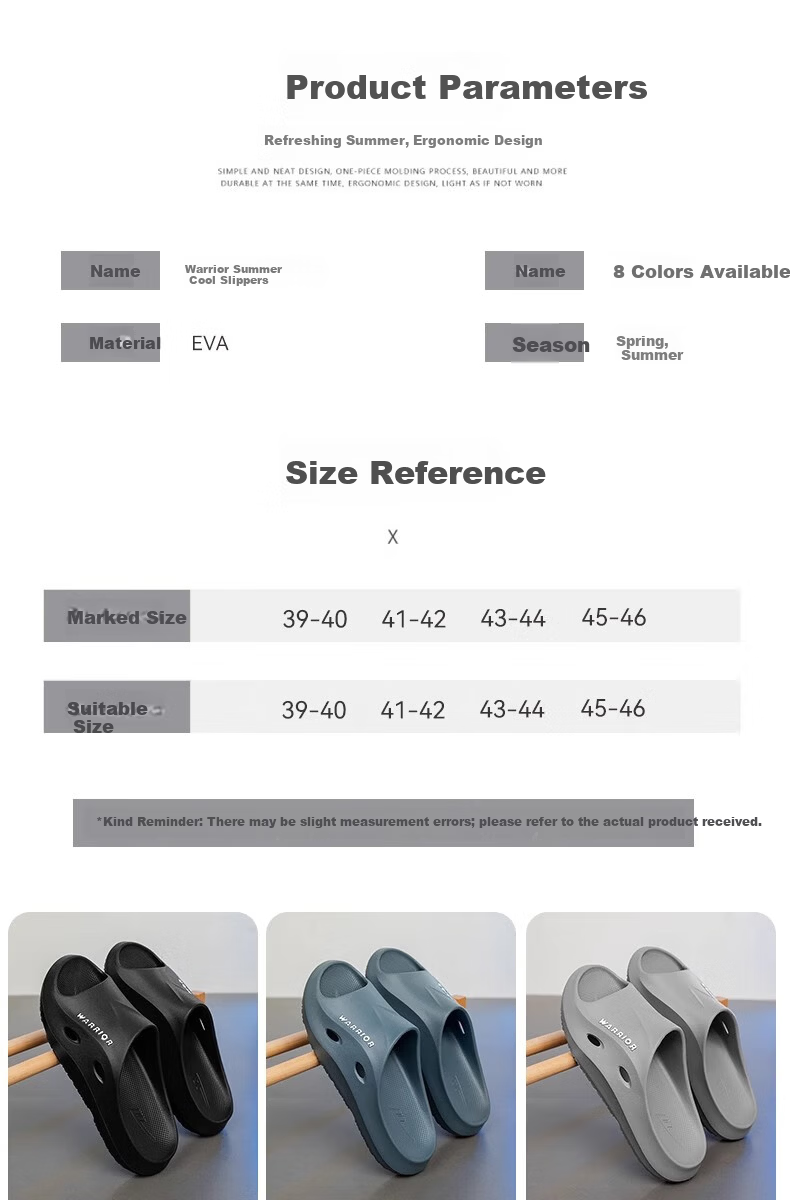 Huili Sports Slippers for Men, Summer Outdoor Wear, Non-Slip Beach Sandals, EVA Bathroom Shower Slide Sandals, Gray, Size 40-41 6