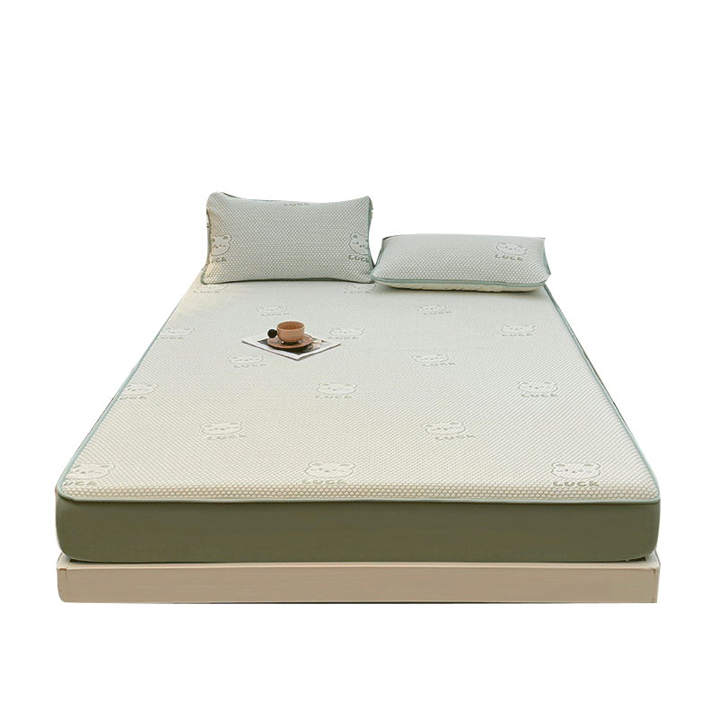 KING SHORE Class A Ice Silk Cooling Mat, Printed Cooling Bean Bag, Home Use Double Bed Mat, Fitted Sheet Style, 180*200cm [Washable]