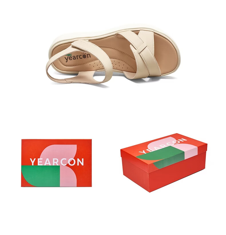 Eierkang Women's Sandals Thick Sole Height Increasing Large Size Casual Sandals Magic Tape Soft Sole Mom Sandals 18065W Apricot Color Size 38 9