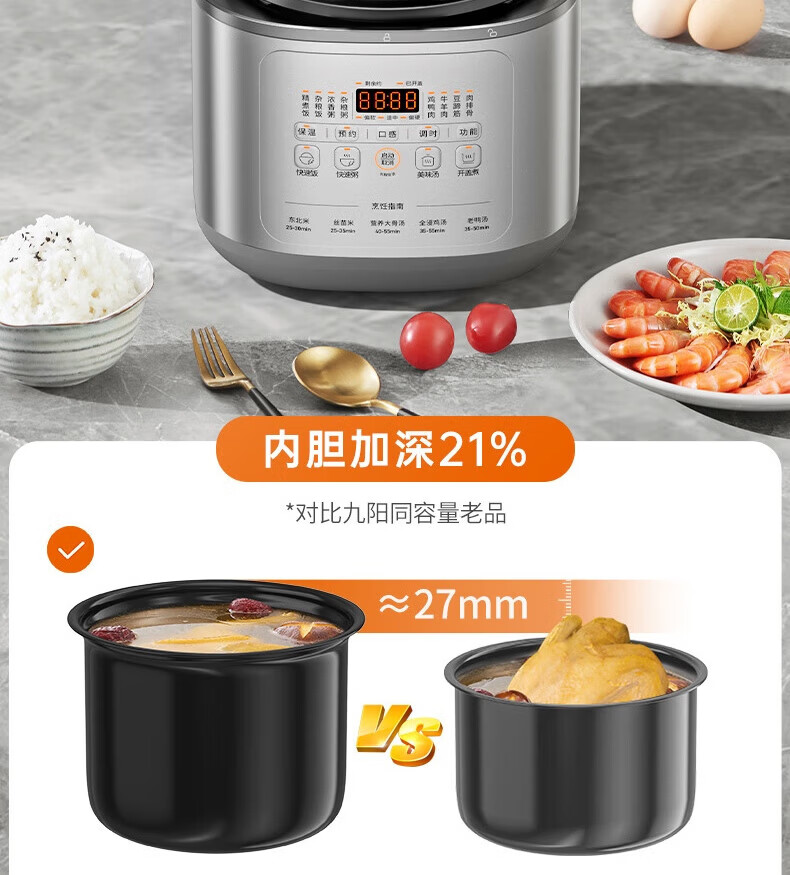 Joyoung ZMD Anxin Series Electric Pressure Cooker 70kPa High-Pressure Inner Pot 21% Deeper Intelligent Heating 900W Reservation Timer 5L Dual Pot Rice Cooker Soup Stew Y-50H50 4
