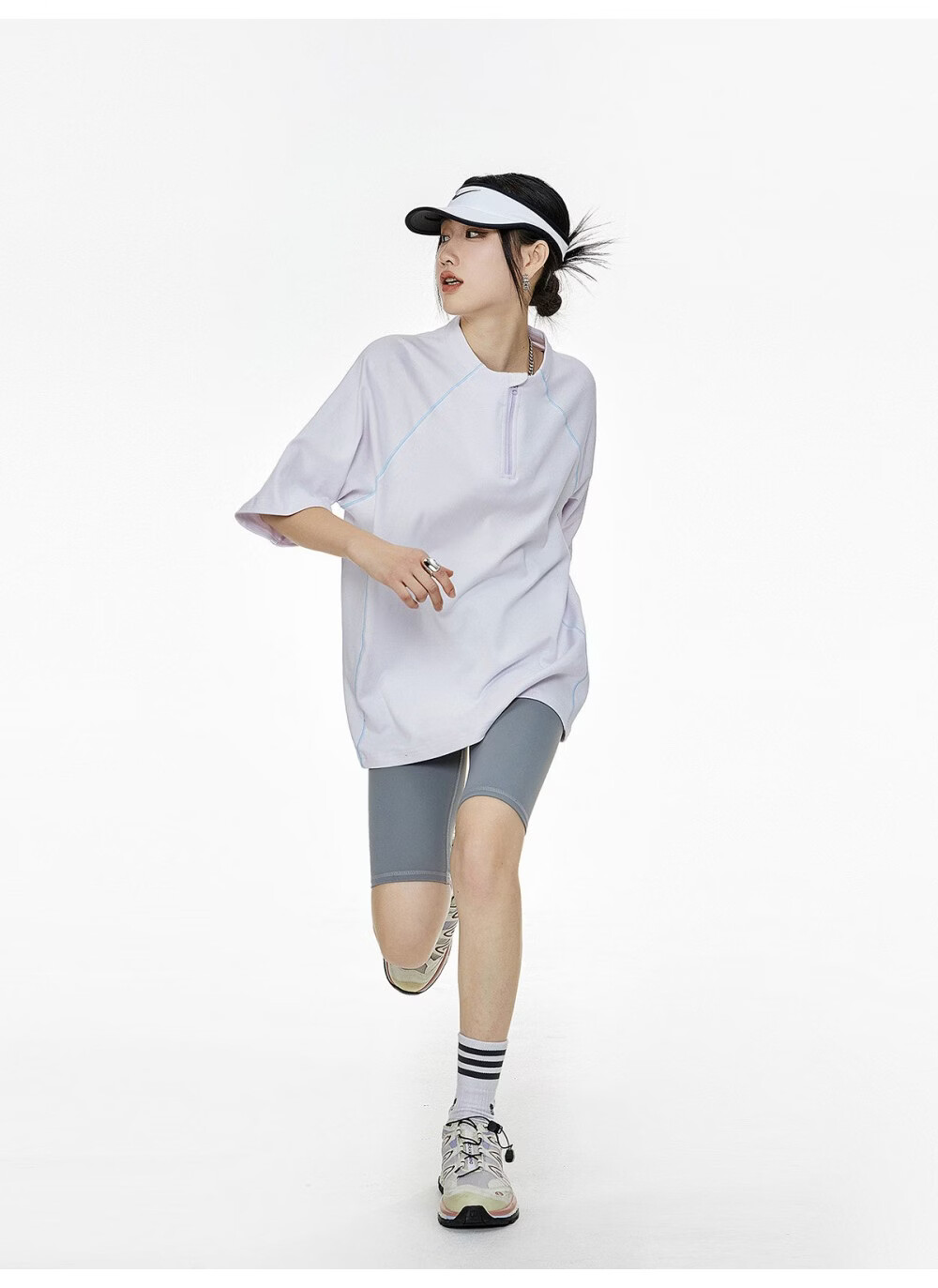 ICH MODE Women's American Style Outdoor Quick-Dry Cooling Short Sleeve T-Shirt Summer Loose Half Sleeve Zip Sports Top Advanced Gray S 39