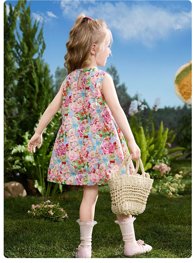 ASK JUNIOR Children's Summer Sleeveless Vest Dress Girls Floral Princess Dress 14