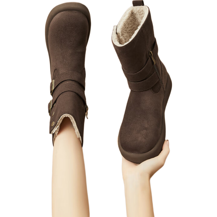 DAPHNE Women's Fleece-Lined Snow Boots New Winter Warmth Cold-Resistant Student Thick-Soled Mid-Calf Height-Enhancing Cotton Boots Coffee Color Size 38
