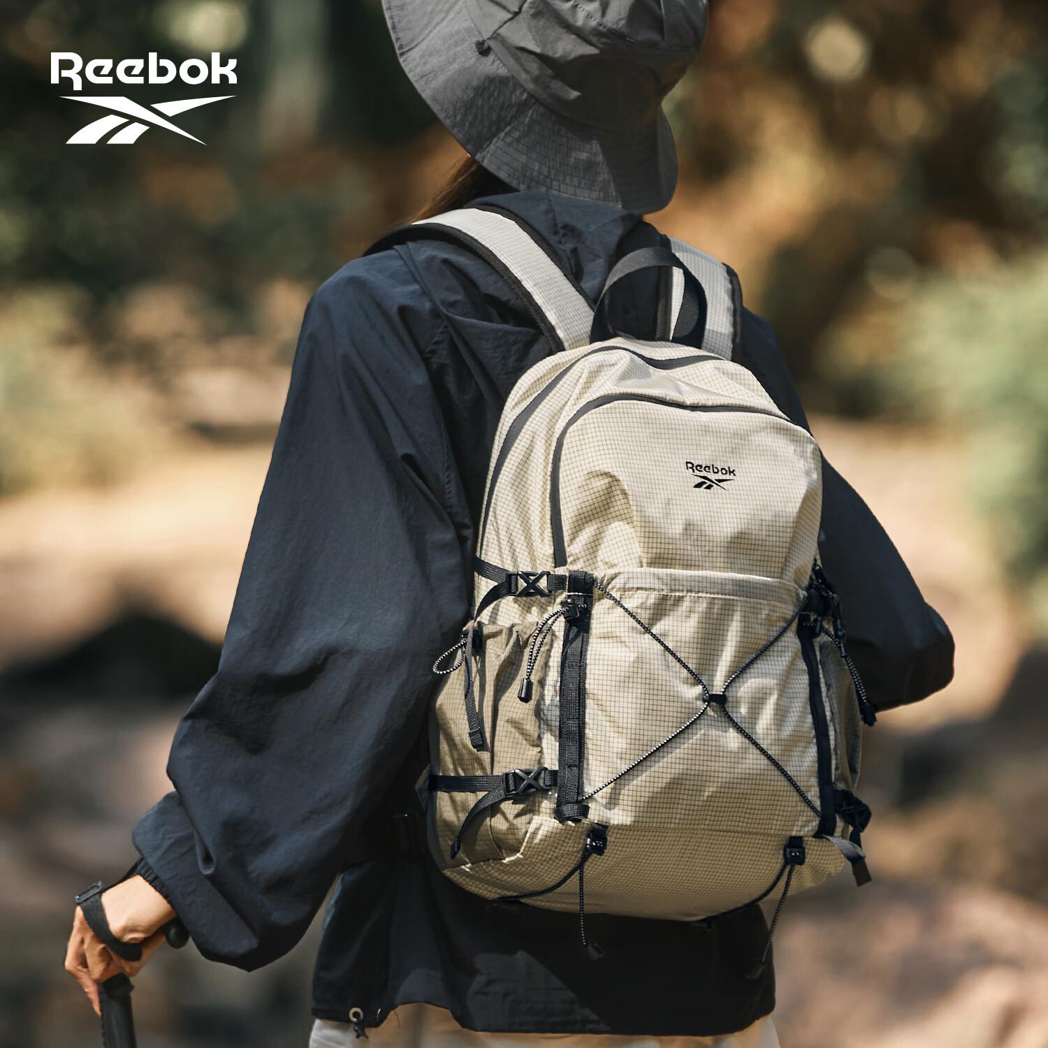Reebok Lightweight Sports Hiking Backpack Men 2026 New Large Capacity Outdoor Double Shoulder Bag Women Khaki