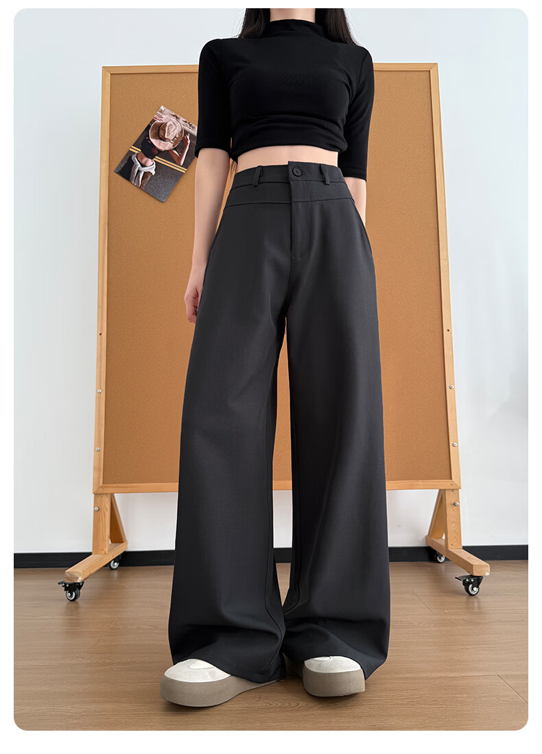 Langsha High-Waist Single-Button Draped Straight-Leg Wide-Leg Pants for Women Spring Summer Slim Fit Casual Trousers 16