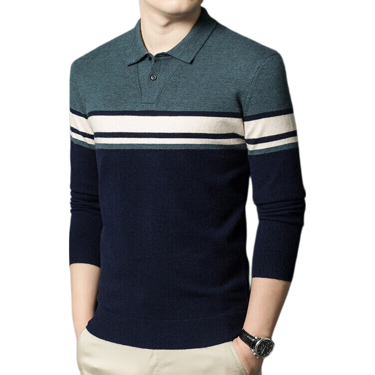 Hengyuanxiang [Wool Blend] Long Sleeve Polo T-Shirt Men Autumn Winter Thickened Warm Knitted Base Shirt Sweater Black 3XL