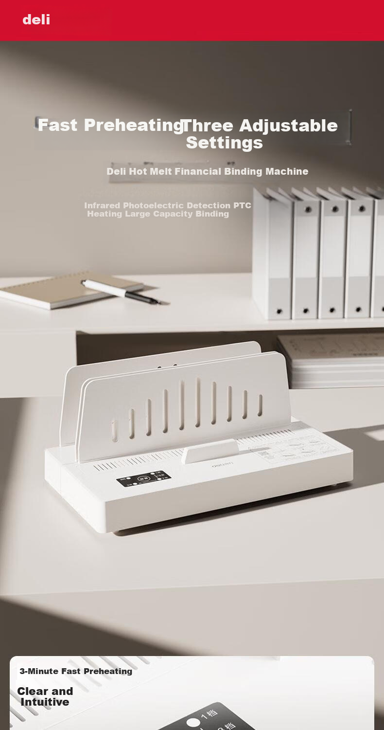 Deli 50mm Contract Tender Archive Document Hot Melt Glue Binding Machine Hot Melt Financial Voucher Binding Machine Damage-Free Glue Binding Intelligent Temperature Control PTC Ceramic Heating GB400 1
