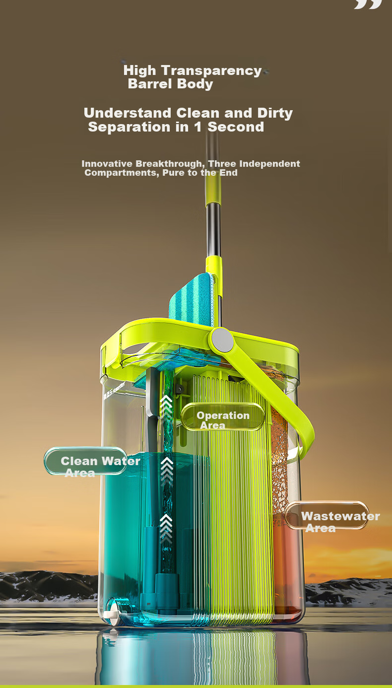 HoMettler Clean and Dirty Separation Flat Mop Household One-Drag Clean Hands-Free Washing 2025 New Scraper Double Rod Double Mop 6 Mop Cloths 4