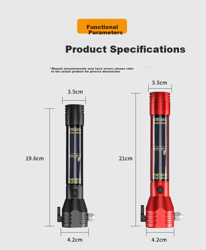 Jujingyang Solar Flashlight High Brightness Self-Defense Buzzer Strong Magnet Work Light Multifunctional Car Emergency Window Breaker Safety Hammer 16