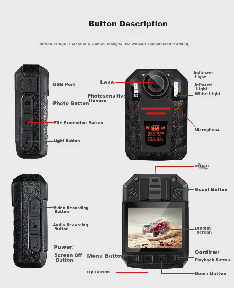 Yingjiying YDSJ-3.7(A) Intrusion Prevention And Explosion-Proof Law Enforcement Body Camera, 2K High-Definition Audio And Video Portable Camera, 128GB 11