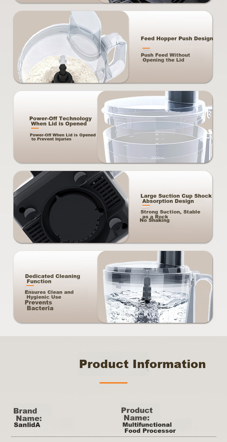 SANLIDA Multifunctional Home Dough Mixer and Food Processor Fully Automatic Meat Grinder Kneading Whipping Blender Ice Crushing Juicing Coffee Grinder 9