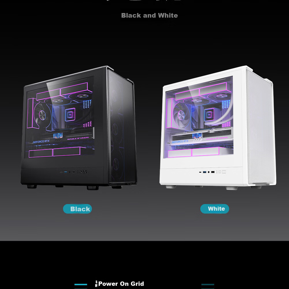 PADO Fengdu 5 Black Desktop Computer Case Supports M-ATX Motherboard with Type-C Front Panel Iron Mesh Sliding Glass Design 8 Fan Slots 3