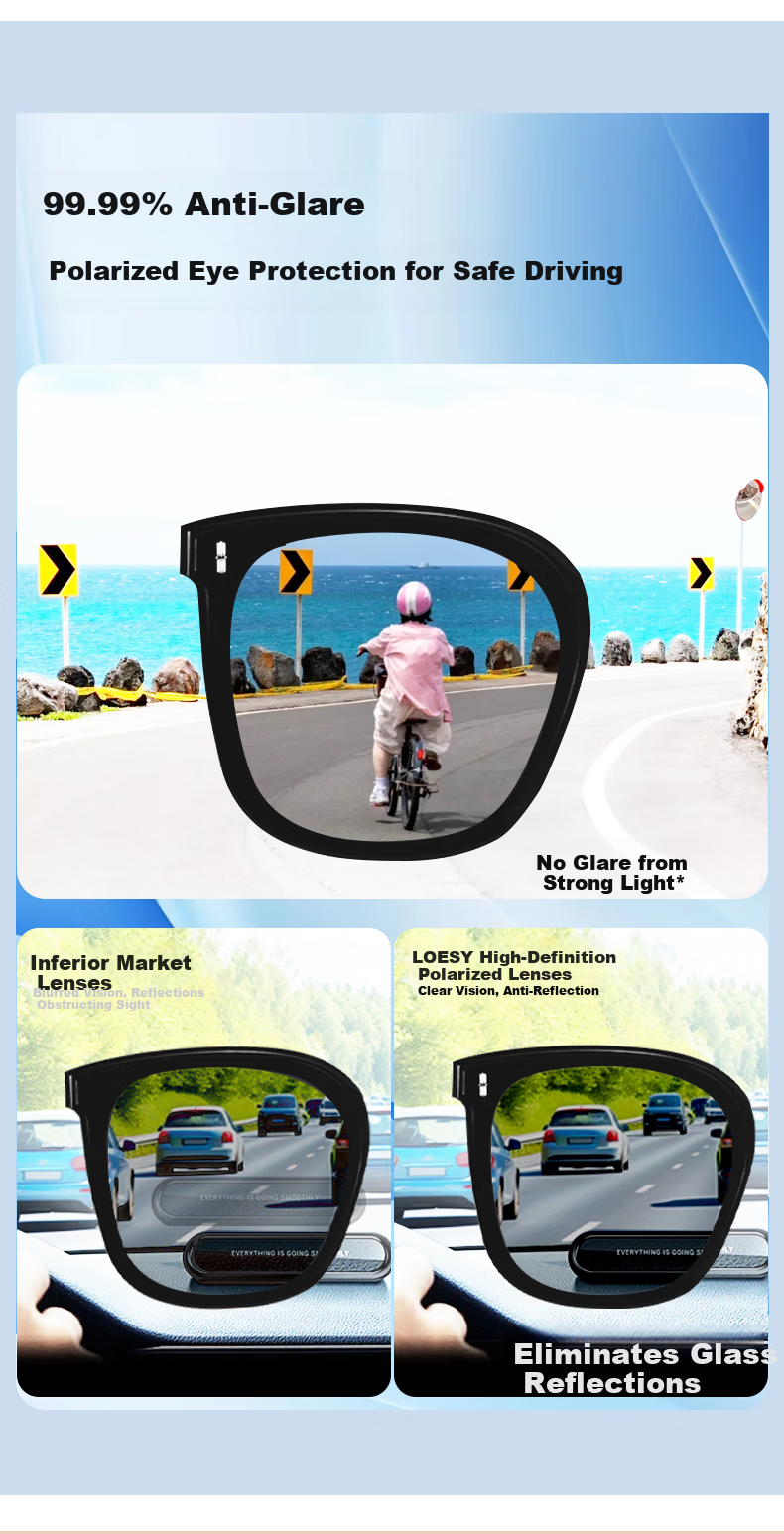 LOESY Versatile Slimming Fashion Polarized Sunglasses UV Protection Driving Black Frame Black Gray Nylon Non-Polarized 4