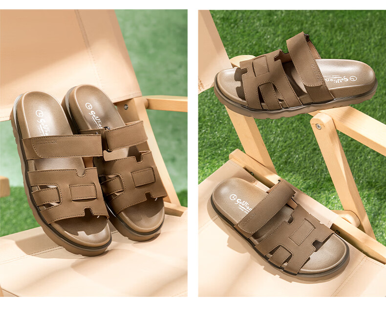 Goldlion Men's Summer Casual Slip-On Sandals Non-Slip Wear-Resistant Velcro Sandals G542520013RRF Gray Size 41 9
