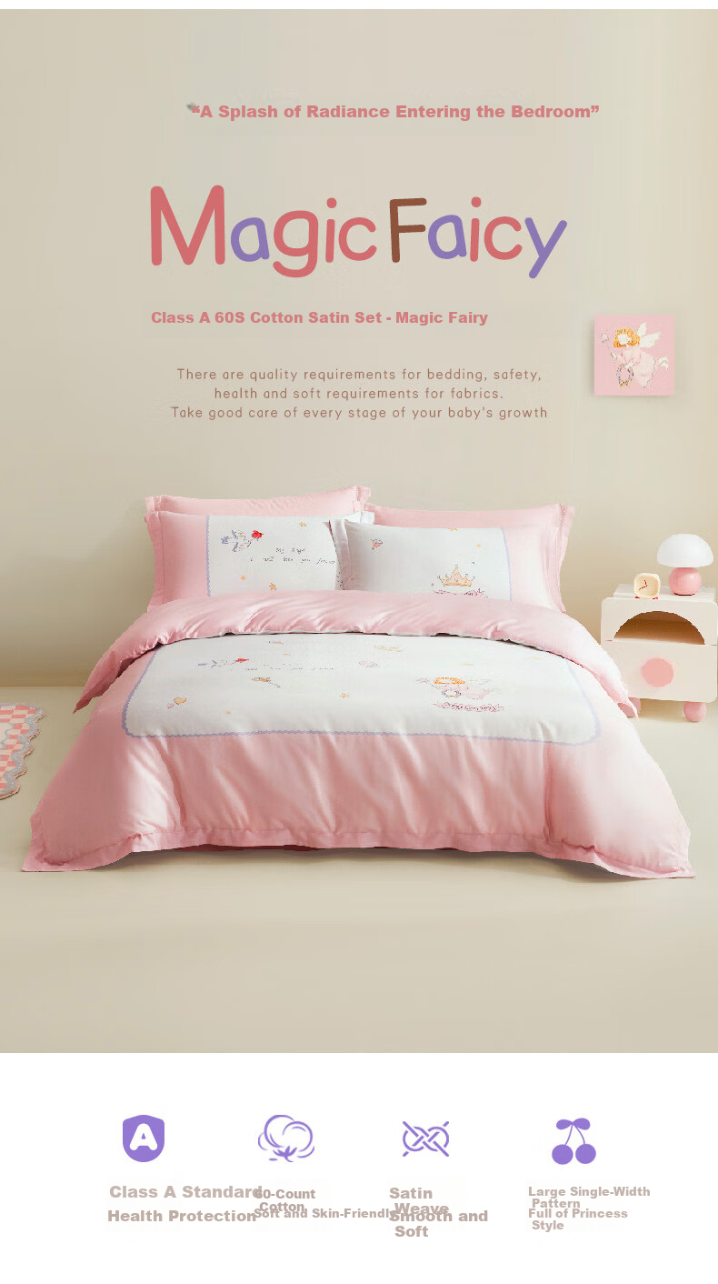 Luolaikids Three-Piece Set, Maternal And Infant Class A 60-Count Pure Cotton Dormitory Single Bed Sheet, Cotton Duvet Cover Pillowcase, 150*215 1