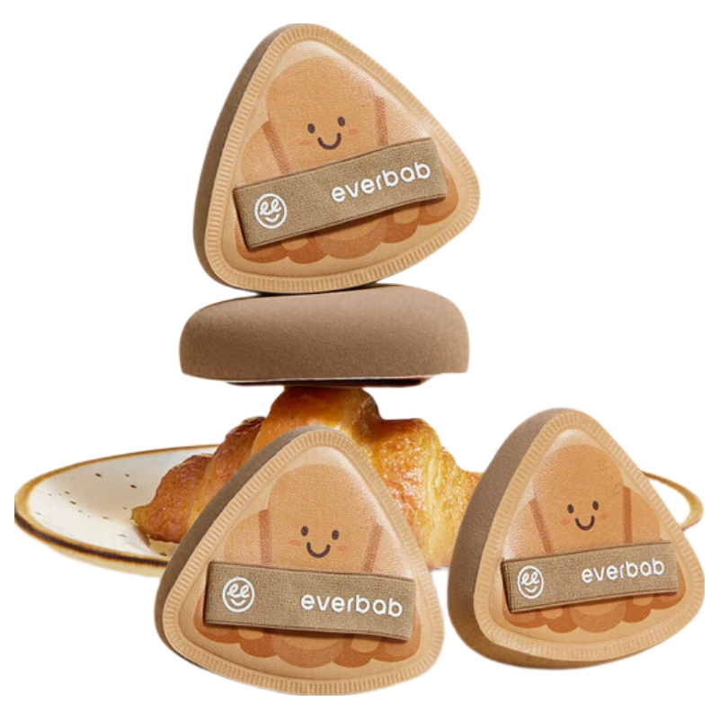 Everbab Aibella Raw Chocolate Croissant Cushion Puff XL Size 4 Pieces Makeup Sponge Dual Use Wet and Dry