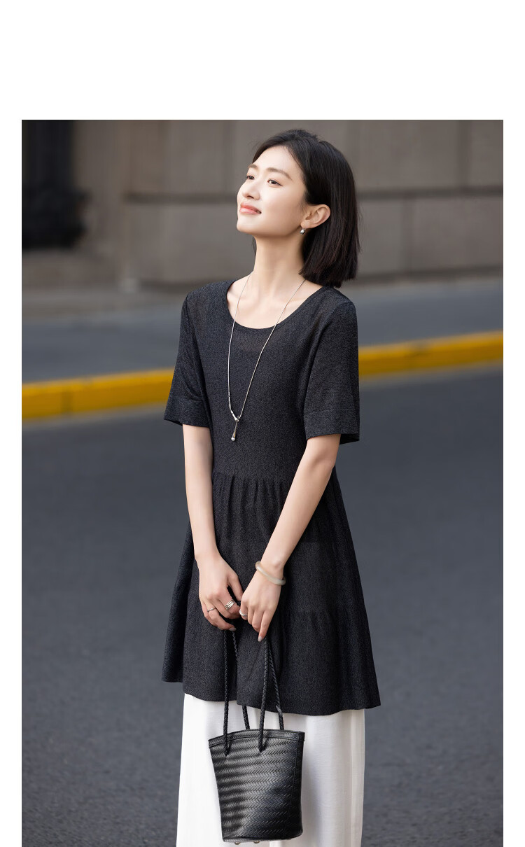 Demana Shiny Daily Summer Fashion Shiny Yarn Round Neck Ruffle Hem Loose Slimming Knit Sweater for Women High-End Feel 14