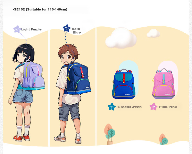 MoonRock Elementary School Backpack for Grades 1-3 Kids Unisex Ergonomic Lightweight Bag Light Purple 7