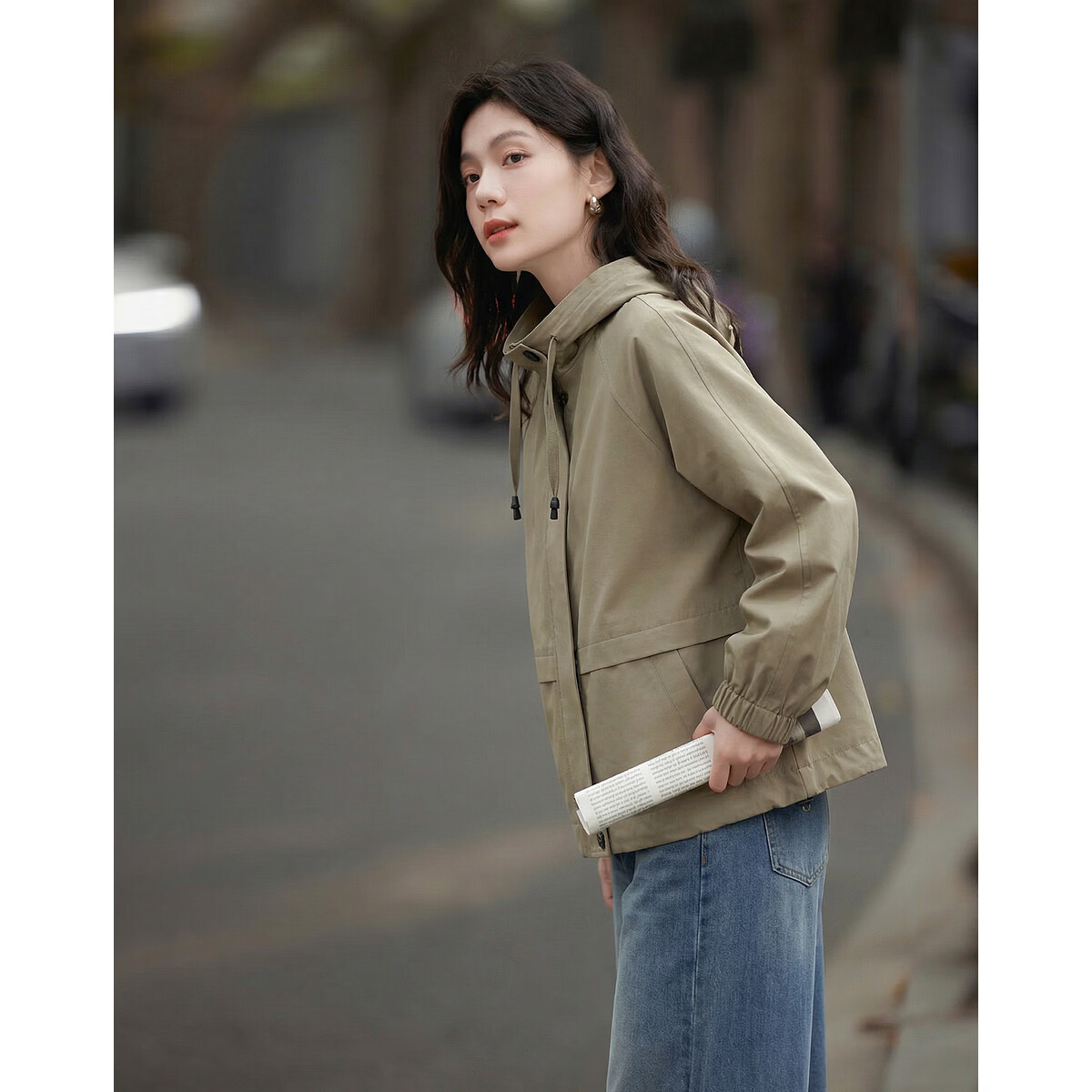 Demana [Cloud Oxygen Cotton Series] Autumn Drawstring Stand Collar Elastic Cuff Loose Slimming Trench Coat for Women Premium