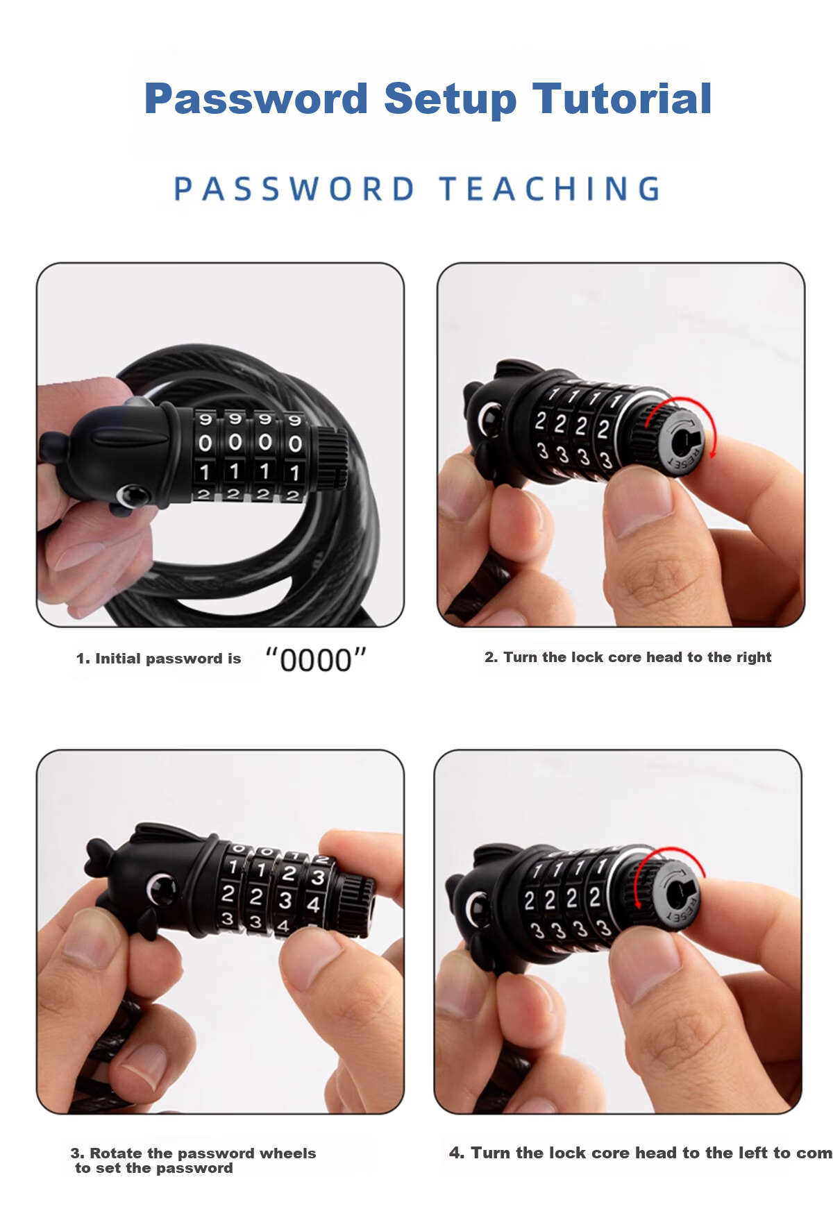 Tas Captain Waterproof Rustproof Anti-theft Bicycle Combination Lock for Mountain and Road Bikes Black 7