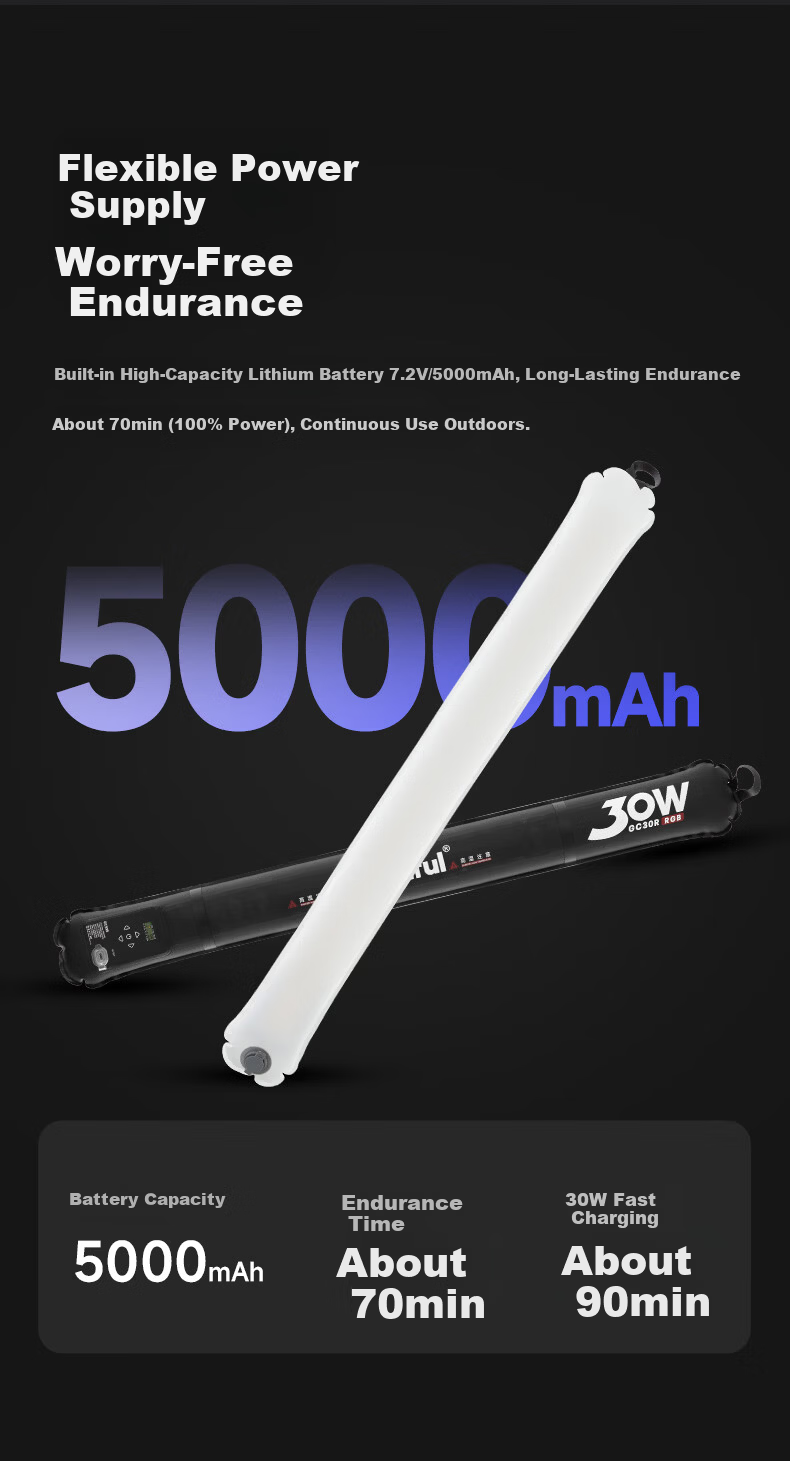 AMBITFUL ZhiJie GCA30C Air Column Light Dual Color Temperature RGB Video Photography Fill Light Live Streaming Wedding Camping Portable Soft Light Outdoor Live Streaming Light 5