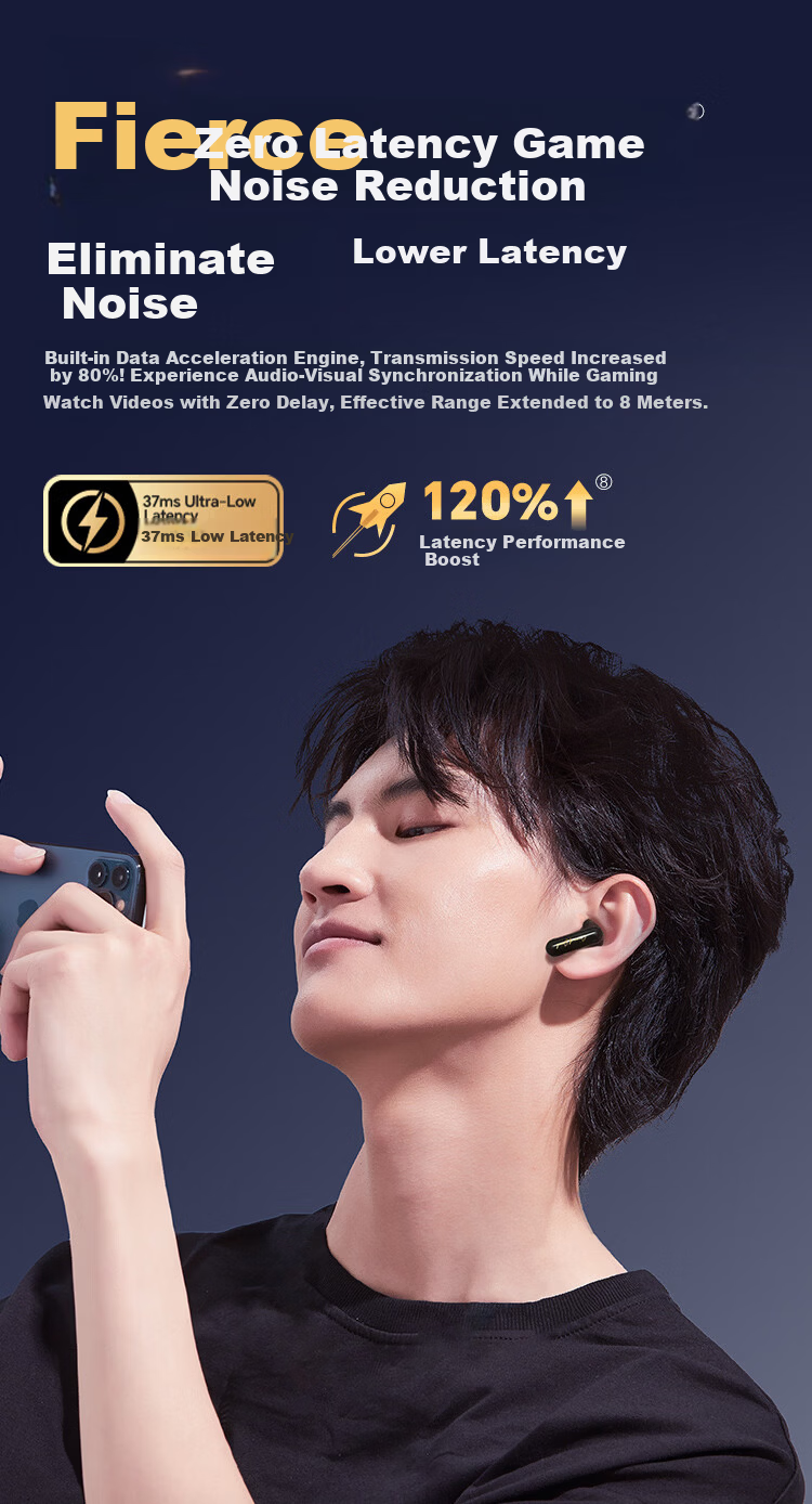 IGene 4-Mic Noise Cancelling All-in-One 6.0 Bluetooth In-Ear Active Noise Cancelling Wireless Music Gaming Earphones Long Battery Life Compatible with Huawei Apple Xiaomi Oppo OnePlus Vivo 12