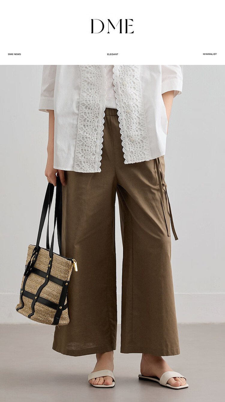 Demana [With Linen Cotton] Summer Vintage Side Tie Nine-Point Straight Loose Slim Petite Women's Casual Pants 1
