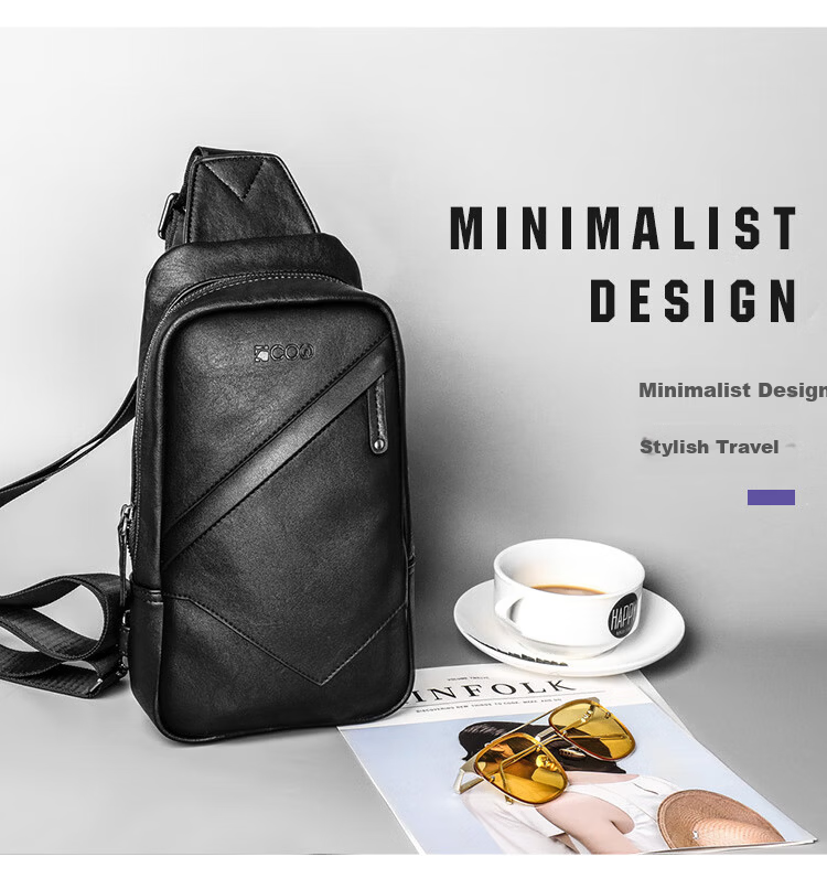 COW Chest Bag Men's Single Shoulder Bag Fashion Men's Crossbody Casual Trendy Durable C-8610 Black 2