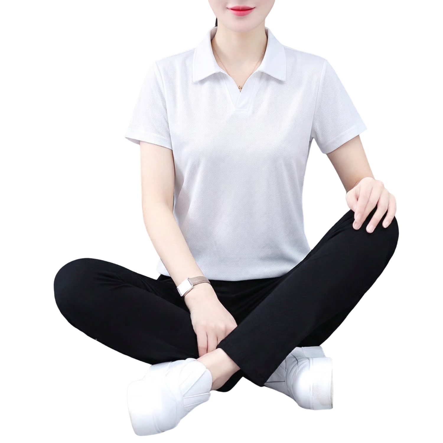 TUCANO Women's Short Sleeve Seagull Collar Polo Shirt Business Casual Versatile Commuter Base Layer Top Black XL
