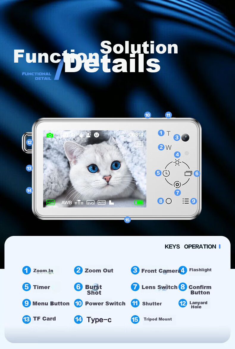 Aigo Patriot E8 Student Digital Camera Touchscreen Metal Body Campus HD Travel CCD Dual Cameras Selfie 32GB White 11