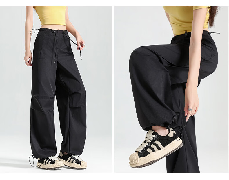 Xueqiman Ice Silk Quick-Dry Work Pants Women 2026 Summer Thin Outdoor Hiking Cargo Pants High Waist Drawstring Casual Trousers Female 20