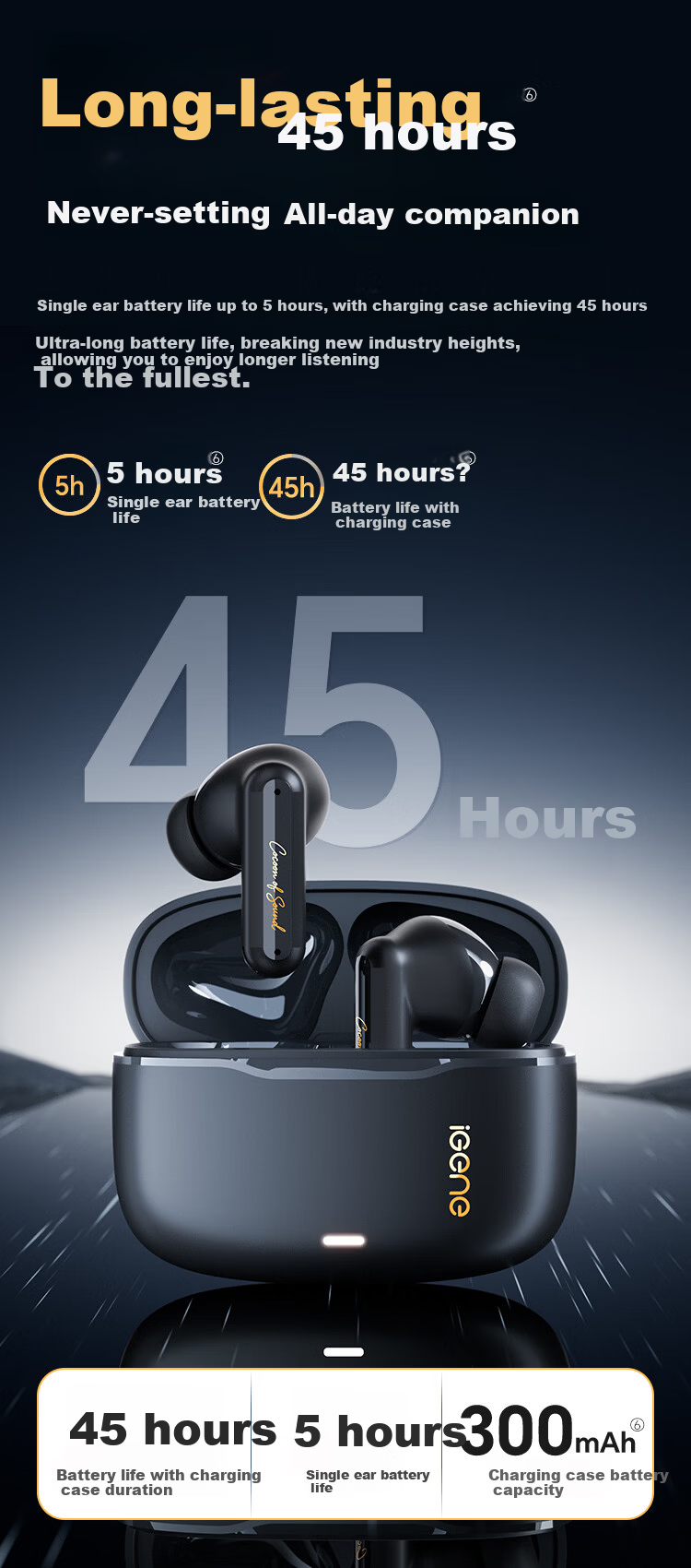 IGene 4-Mic Noise Cancelling All-in-One 6.0 Bluetooth In-Ear Active Noise Cancelling Wireless Music Gaming Earphones Long Battery Life Compatible with Huawei Apple Xiaomi Oppo OnePlus Vivo 17