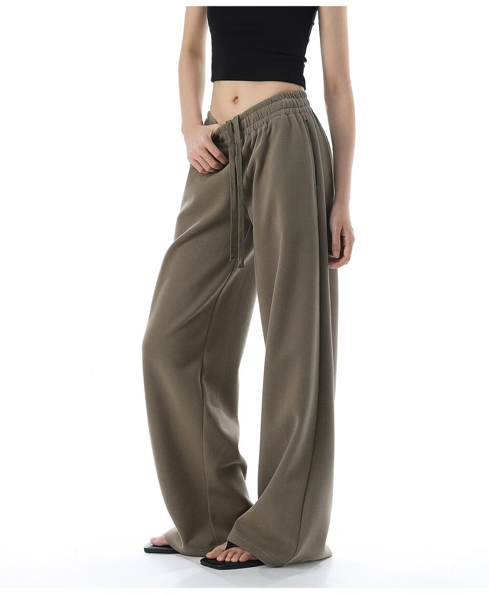 ICH MODE Solid Color Drawstring Women's Sports Pants New Loose Straight-Leg Draped Wide-Leg Casual Trousers Navy Blue S 31