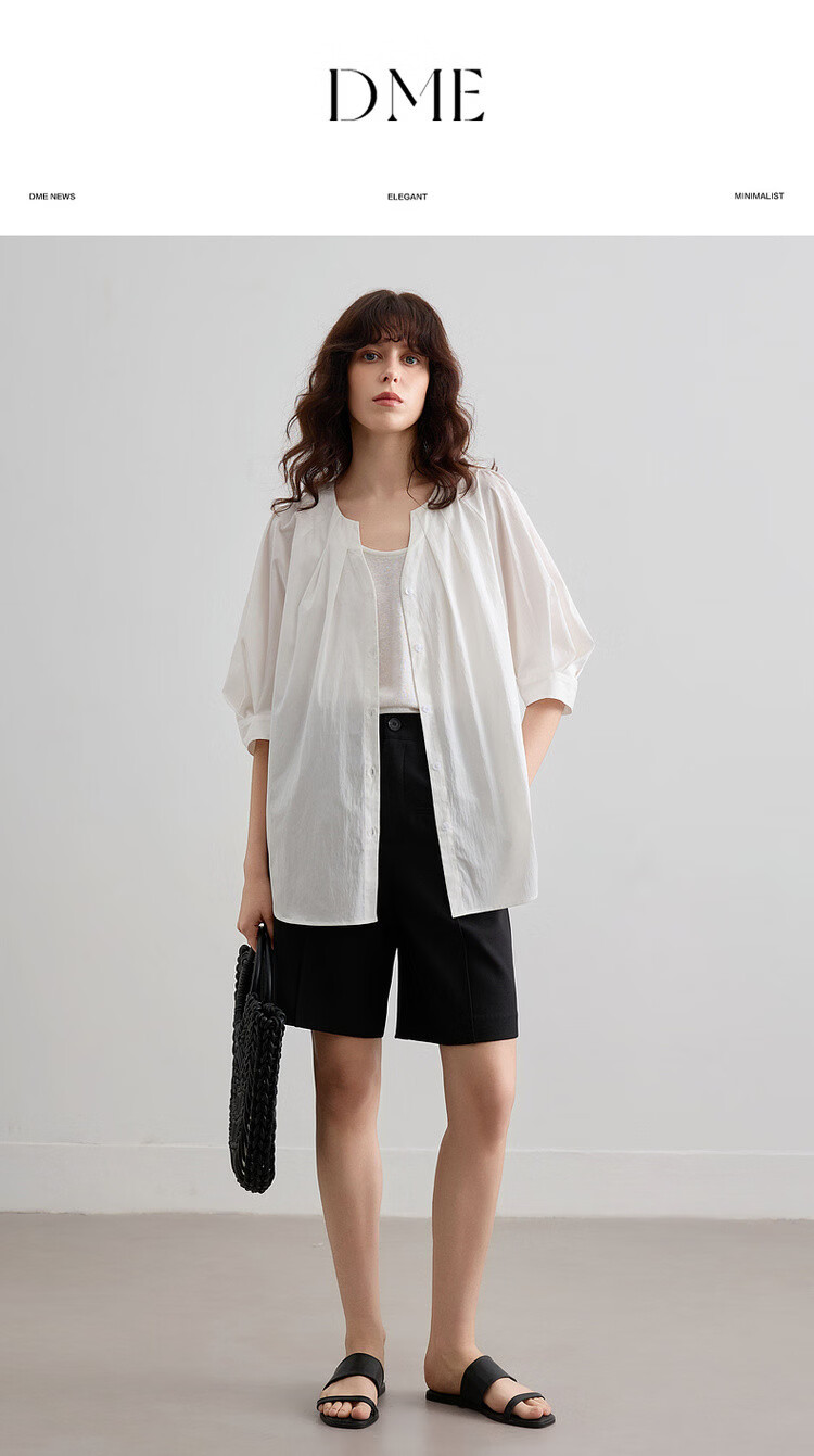 Demana Urban White Moonlight Summer Elegant Pleated V-Neck Cotton Nylon Stretch Loose Slim Shirt for Women Premium Feel 1
