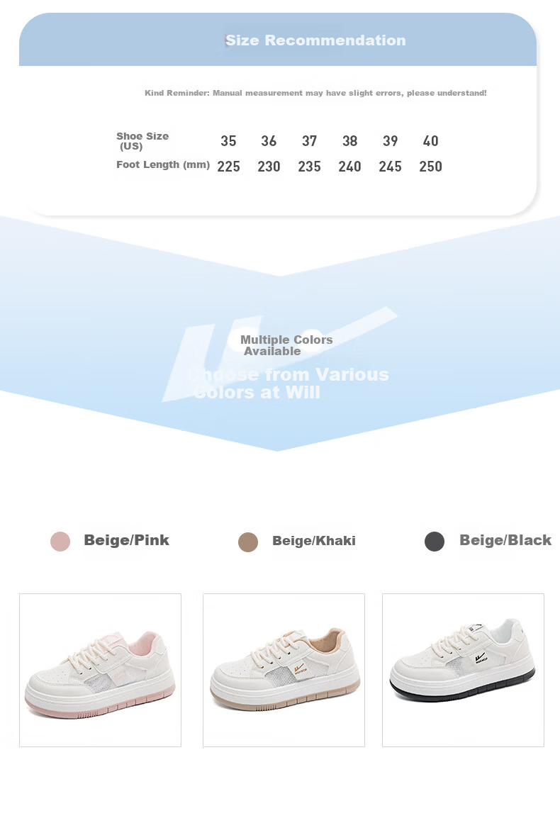 Warrior Women's Breathable Mesh Casual Shoes Thin Versatile White Thick Sole Sneakers 3015 Beige/Black Size 36 5