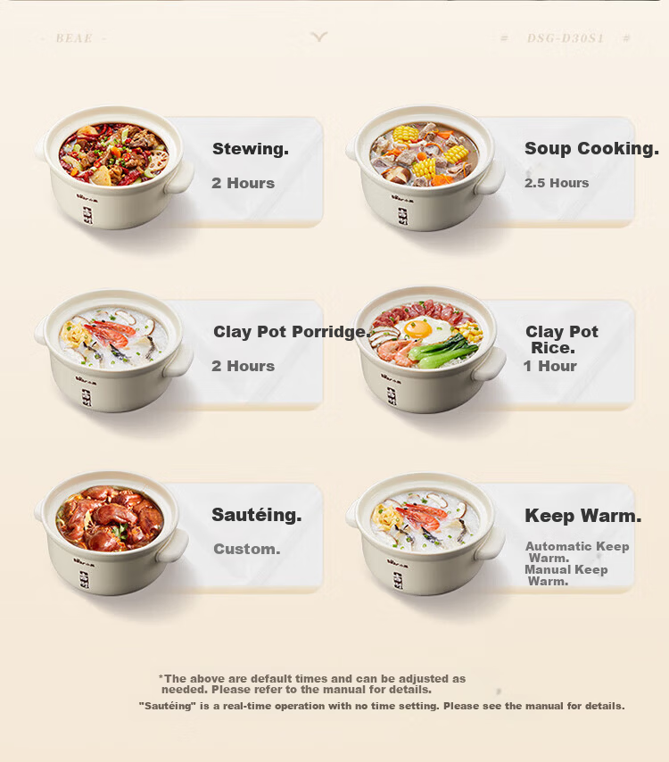 Bear Electric Clay Pot Electric Stew Pot Soup Cooker Health Porridge Cooker 3-4 People Split Electric Clay Pot DSG-D30S1 3L High Heat Quick Stew [Off-White] 14