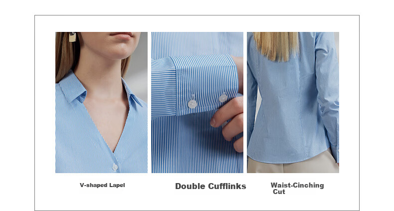 G2000 Women's Spring Summer Comfortable Cotton Striped Formal Long Sleeve Shirt Dark Blue Size 36 3