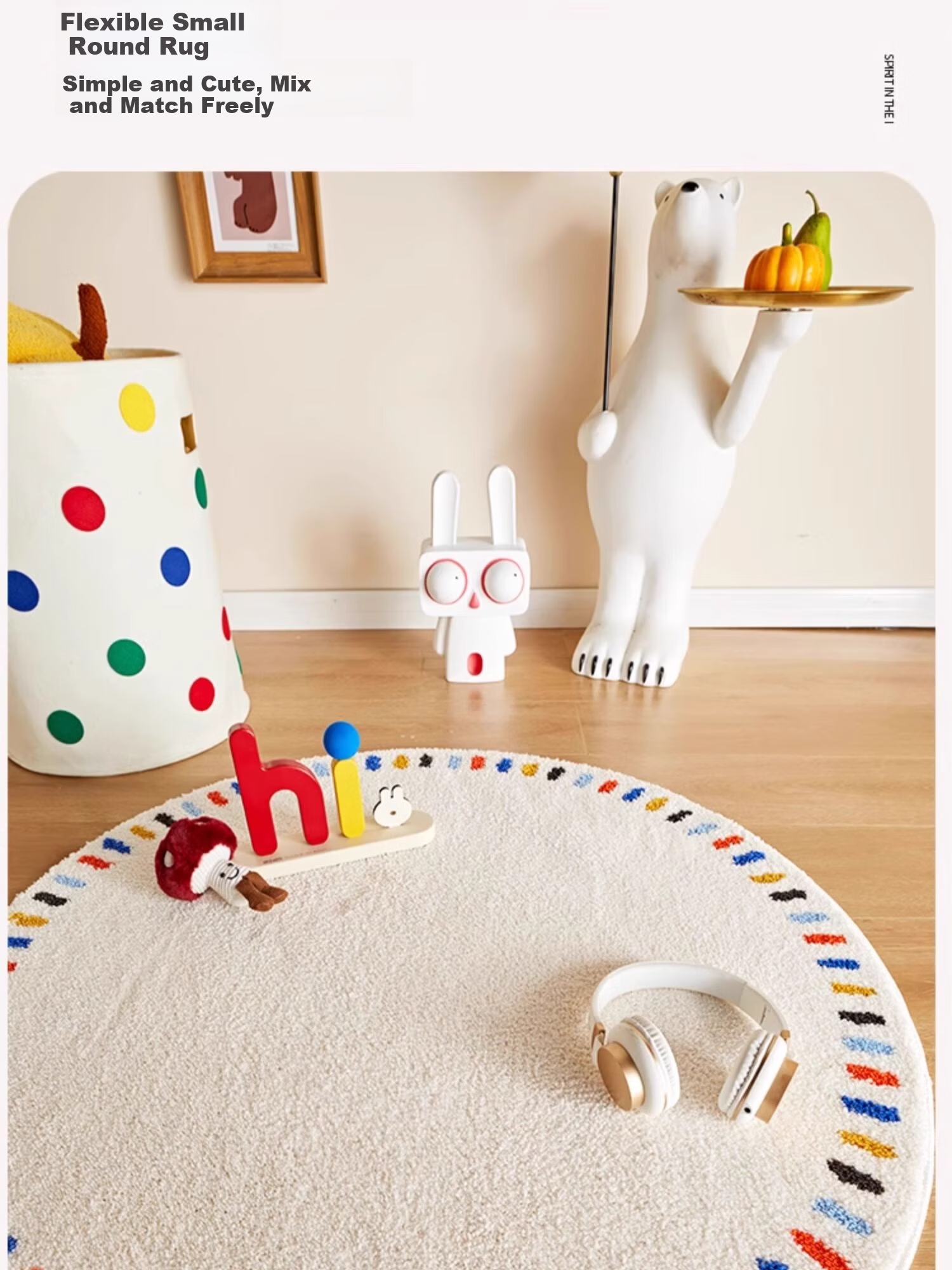 Shangce Milk Silk Children's Round Carpet Dopamine Bedroom Bedside Rug Living Room Kids Room Study 120cm Diameter 17
