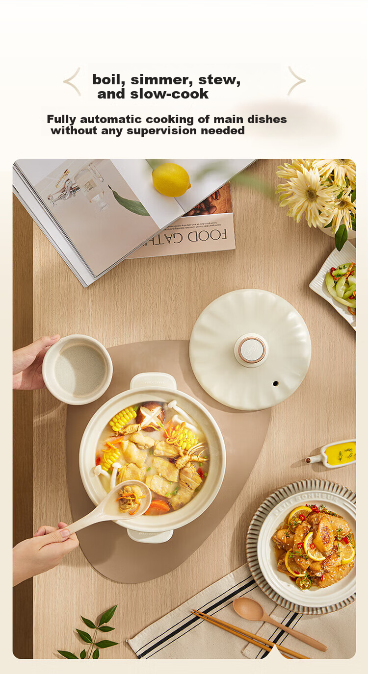 Bear Electric Clay Pot Electric Stew Pot Soup Cooker Health Porridge Cooker 3-4 People Split Electric Clay Pot DSG-D30S1 3L High Heat Quick Stew [Off-White] 15