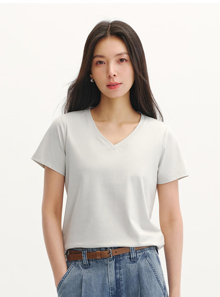 Semir Cooling Short Sleeve T-Shirt Women Summer Solid Color V-Neck Shoulder Moisture-Wicking Quick-Dry Antibacterial Top 2026 109326100002 18