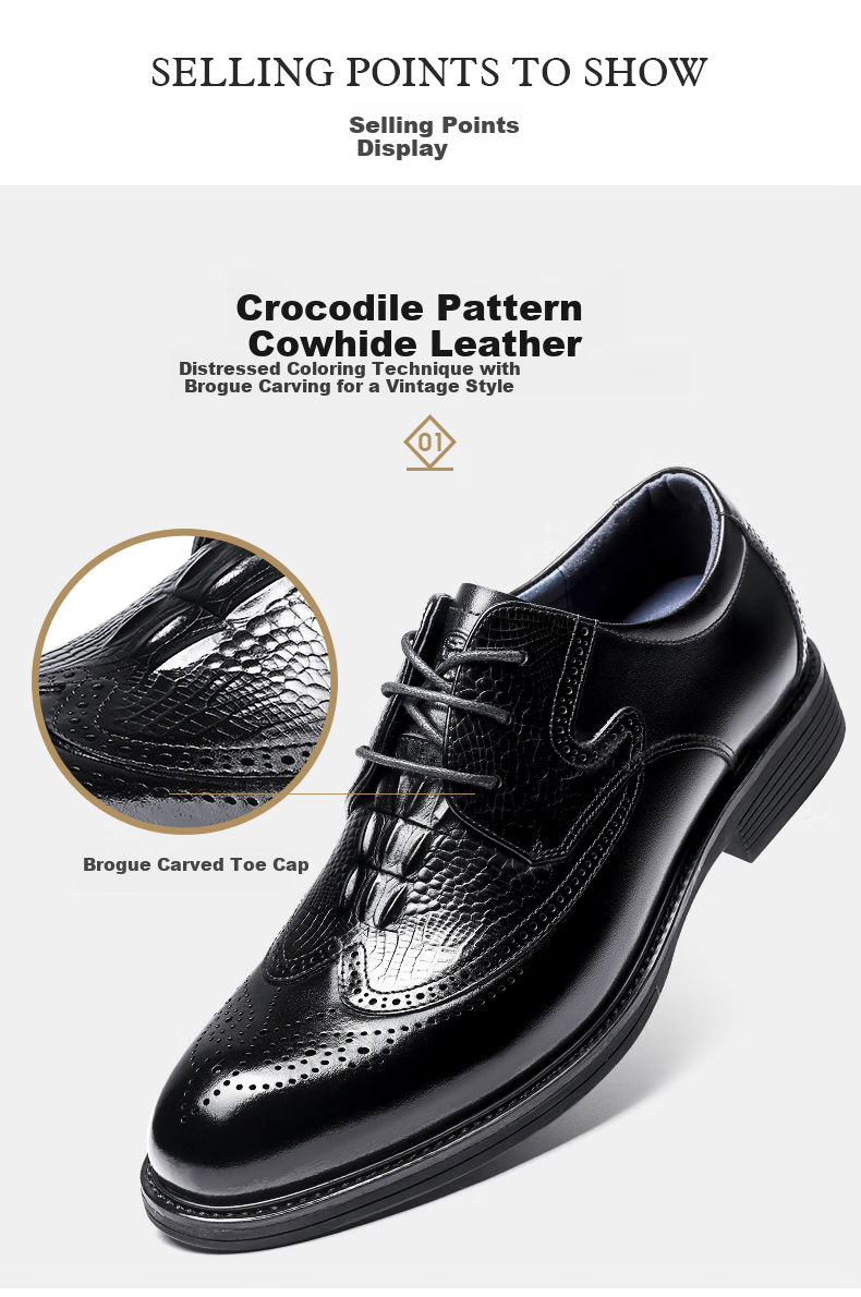 LAORENTOU Men's Business Dress Shoes First Layer Cowhide Non-Slip Brogue High-End Shoes 510409 Black Size 38 4