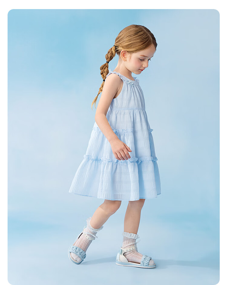 Balabala Kids Dress Girls 2026 New Summer Baby Dress Embroidered Bow Delicate Ruffle Sweet 19