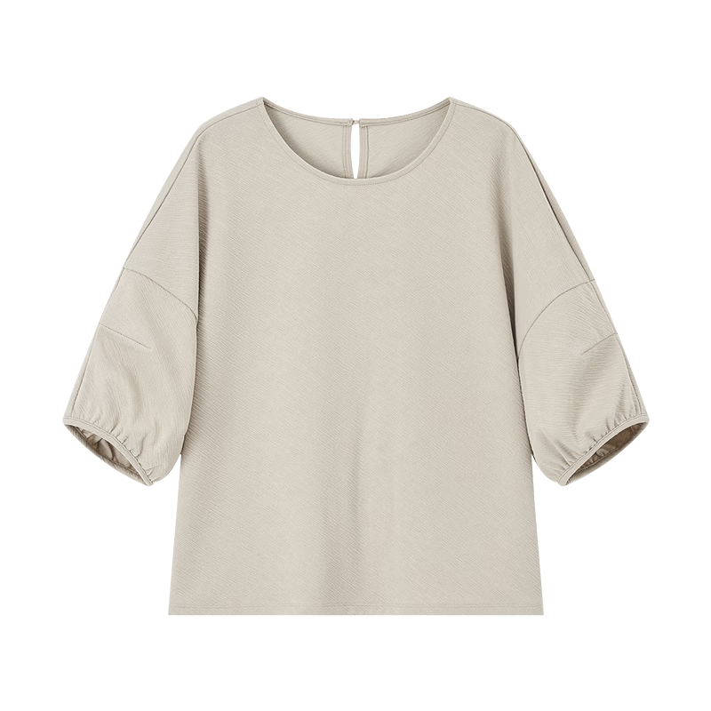 Demana [Relax Channel] Summer Urban Simple Round Neck Half Sleeve Loose Slim Fit Petite Shirt for Women High-End Feel