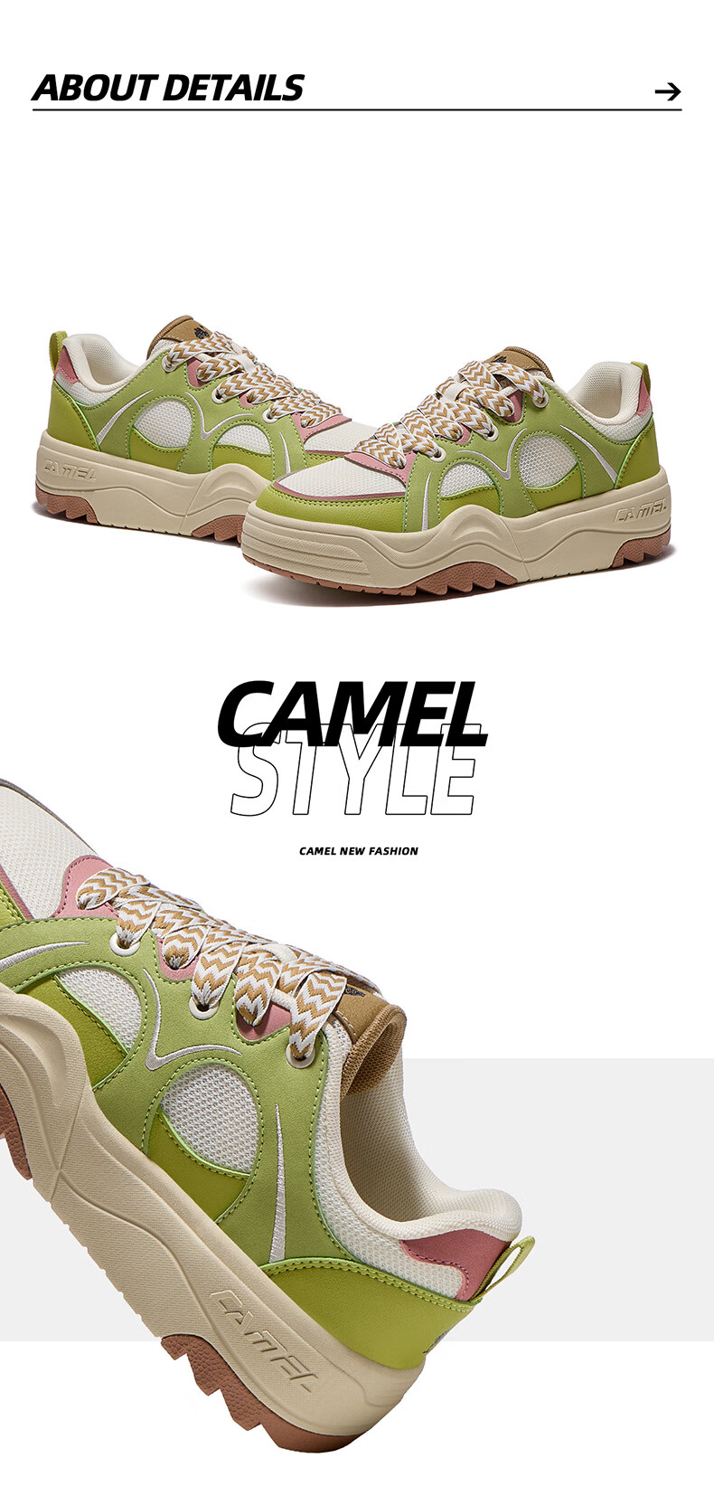 CAMEL Moon White 2nd Generation Casual Low-Top Sneakers Durable Sports Shoes for Women K26BX5L2065 Millet Yellow/Green Size 37 7