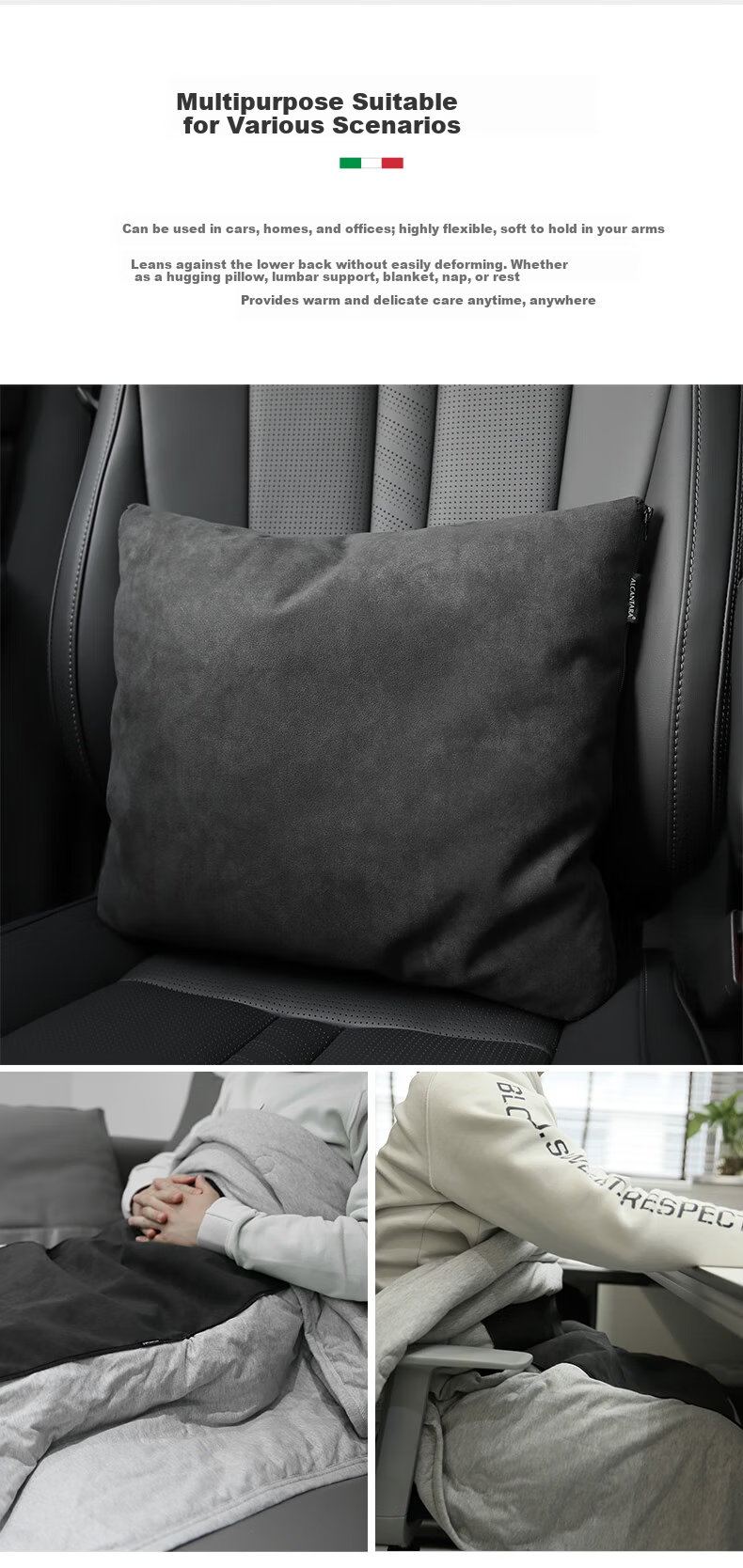 BIMLL Alcantara Car Pillow Blanket Dual-Use Foldable Rear Seat Sleeping Two-in-One Office Air Conditioning Blanket 7
