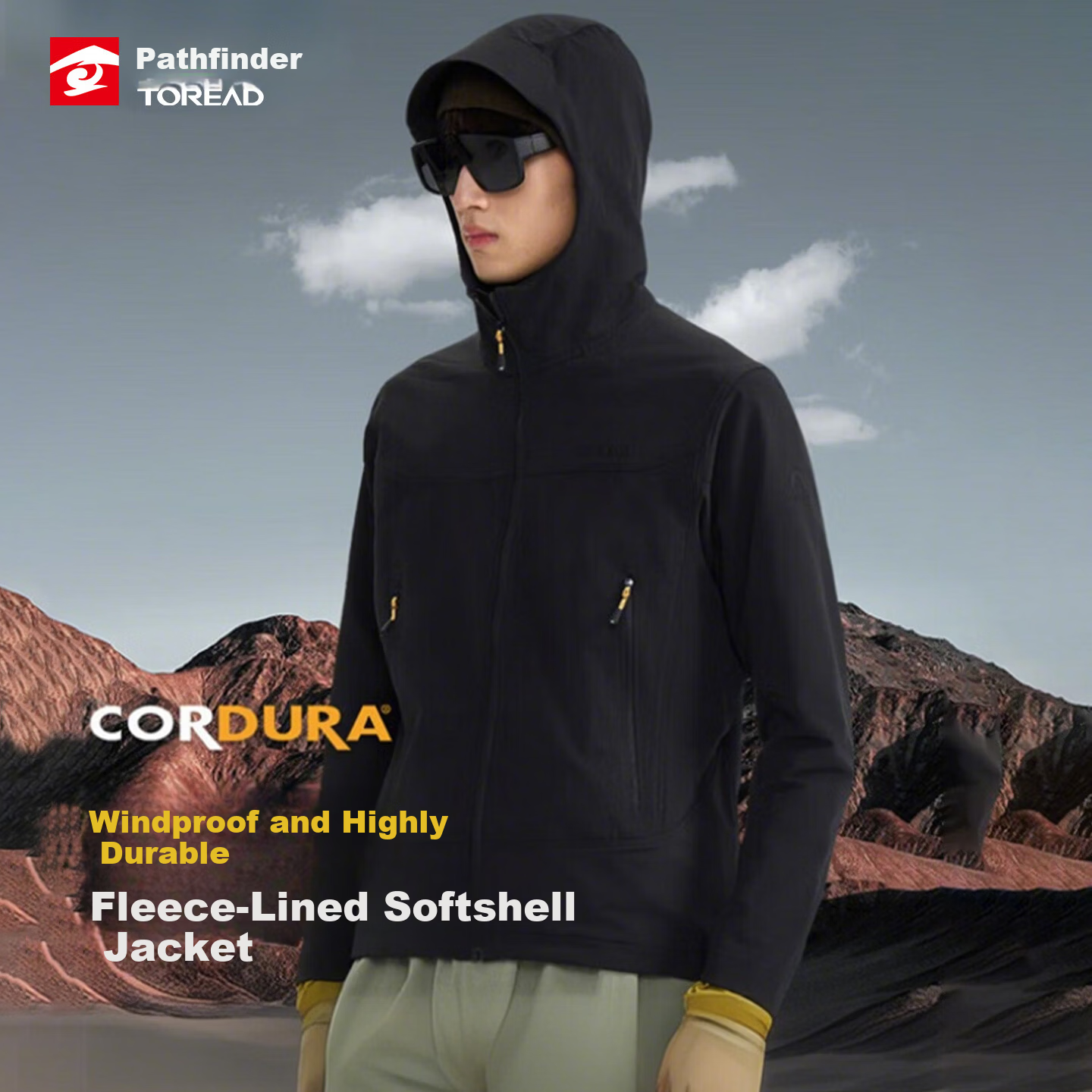 TOREAD Men's Outdoor Softshell Jacket CORDURA Abrasion-Resistant Windproof Fleece-Lined Mountaineering Coat TAEEAN91009