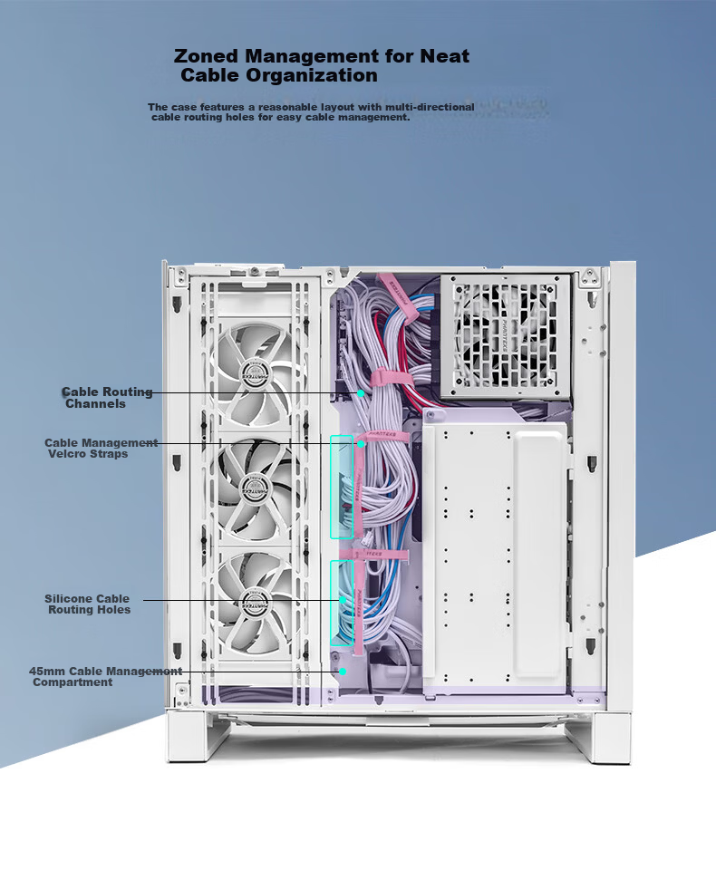 PHANTEKS NV9 White Frameless Full-View Seaview Computer Case (Dual 420/480 Water Cooling, EATX/SSI-CEB, ARGB Dual Channel Lighting Control, Type-C) 19