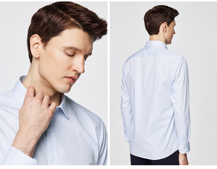 FIRS [100% Cotton Wrinkle-Free] Machine Washable Long-Sleeve Shirt for Men, High-End Pure Cotton Business Casual Long-Sleeve Dress Shirt 16
