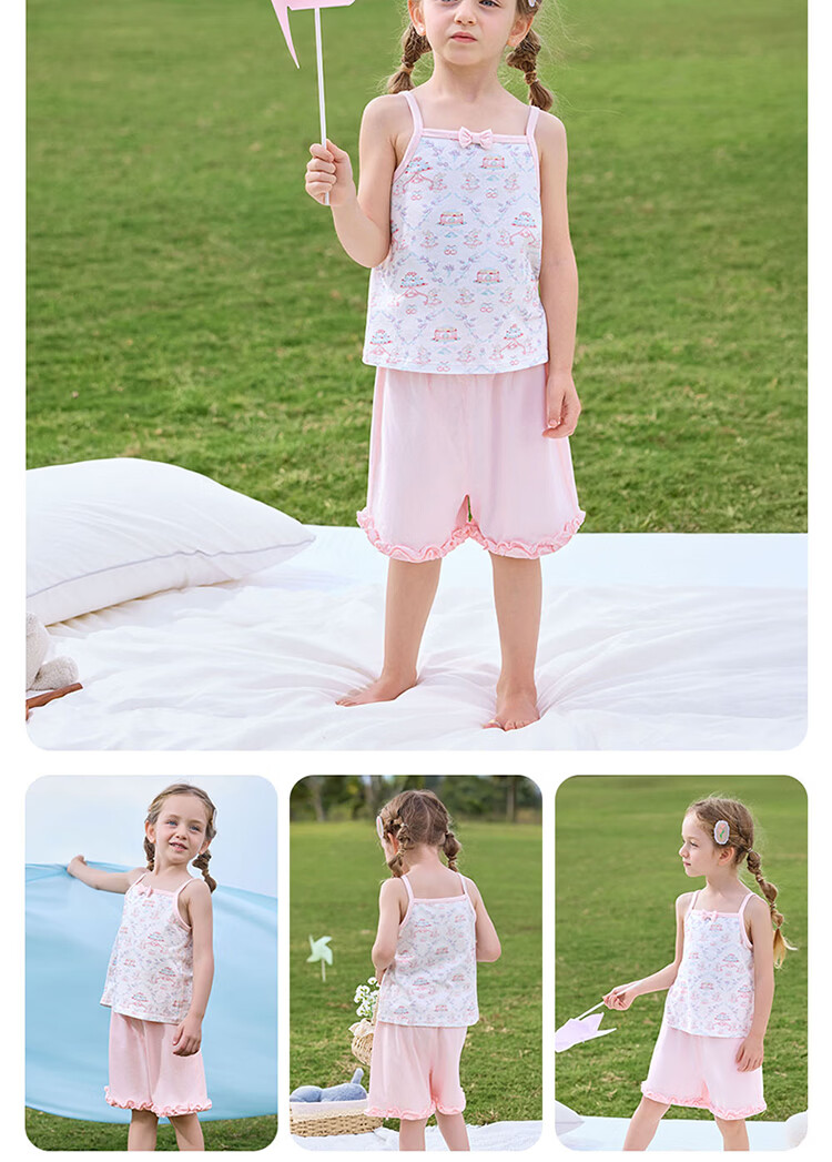 Betis Girls' Summer Breathable Sleeveless Pajama Set Children's Shorts Homewear Baby Casual Two-Piece Set 18