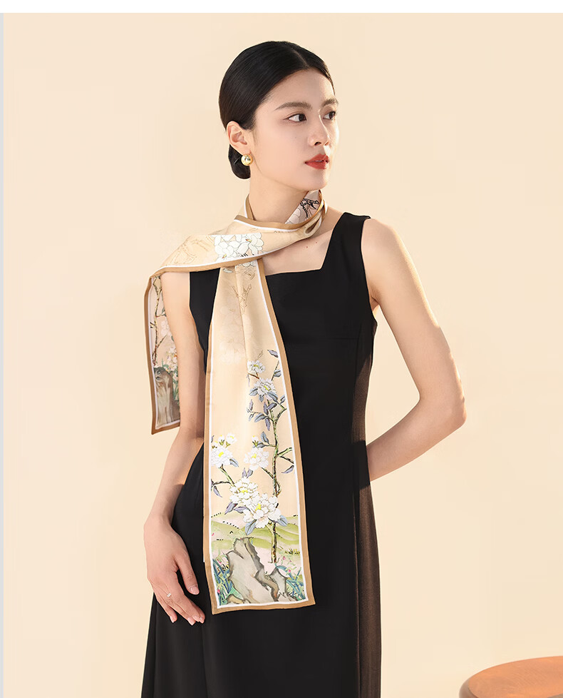 Hangsilu Silk Scarf for Women, Narrow Shawl, Mulberry Silk, Chinese Style, Birthday Gift, Holiday Present for Mom, Best Friend, Elders 10